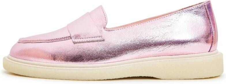 Cesare Gaspari Metallic Pink Loafers met Chunky Sole Pink Dames