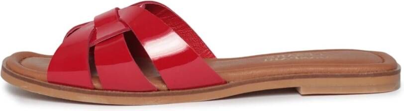 Cesare Gaspari Rode Leren Blokhak Sandalen Red Dames