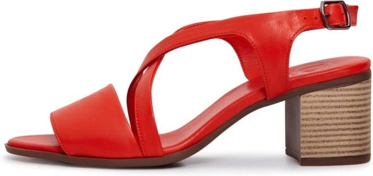 Cesare Gaspari Rode Leren Blokhak Sandalen Red Dames