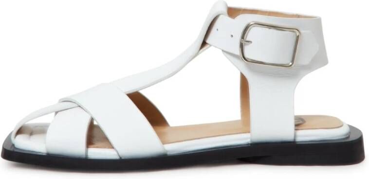 Cesare Gaspari Witte Enkelband Platte Zool Sandalen White Dames