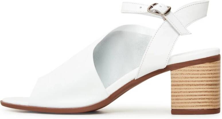 Cesare Gaspari Witte Leren Blokhak Sandalen White Dames