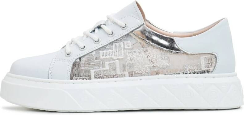 Cesare Gaspari Witte Leren Platform Sneakers White Dames