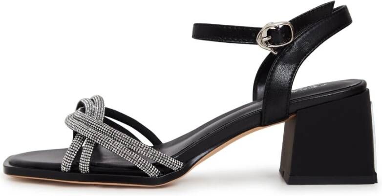 Cesare Gaspari Zwarte Leren Blokhak Sandalen Black Dames