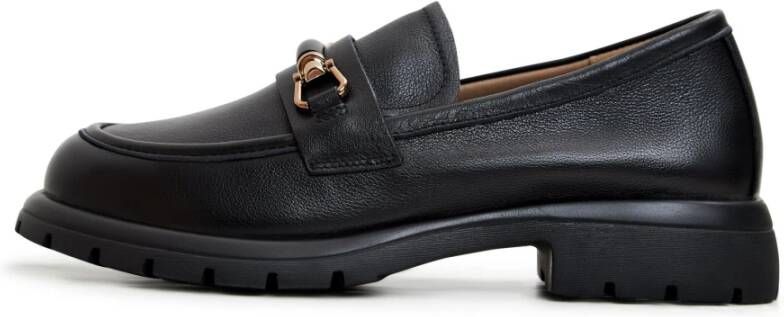 Cesare Gaspari Zwarte Leren Platform Loafers Black Dames