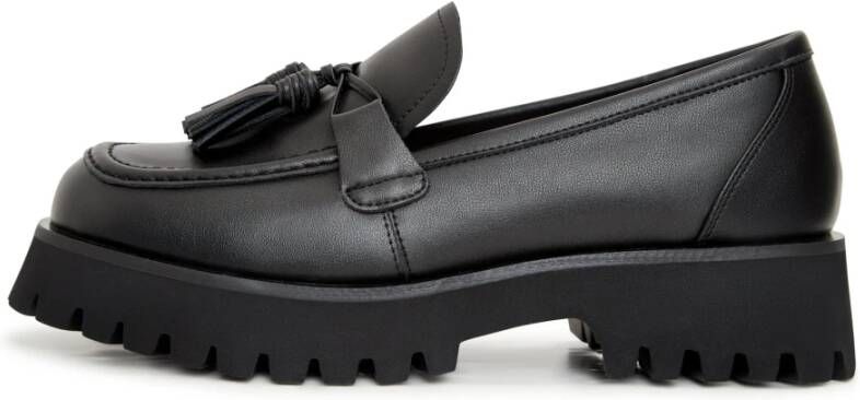 Cesare Gaspari Zwarte Platform Loafers met Kwast Details Black Dames