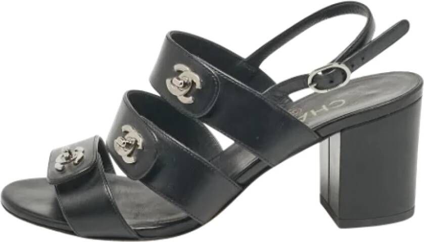 Chanel Vintage Pre-owned Leather sandals Black Dames