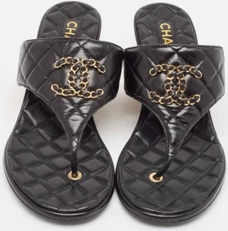 Chanel Vintage Pre-owned Leather sandals Black Dames