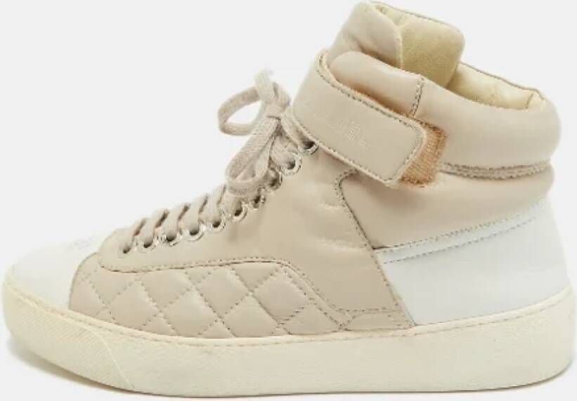 Chanel Vintage Pre-owned Leather sneakers Beige Dames