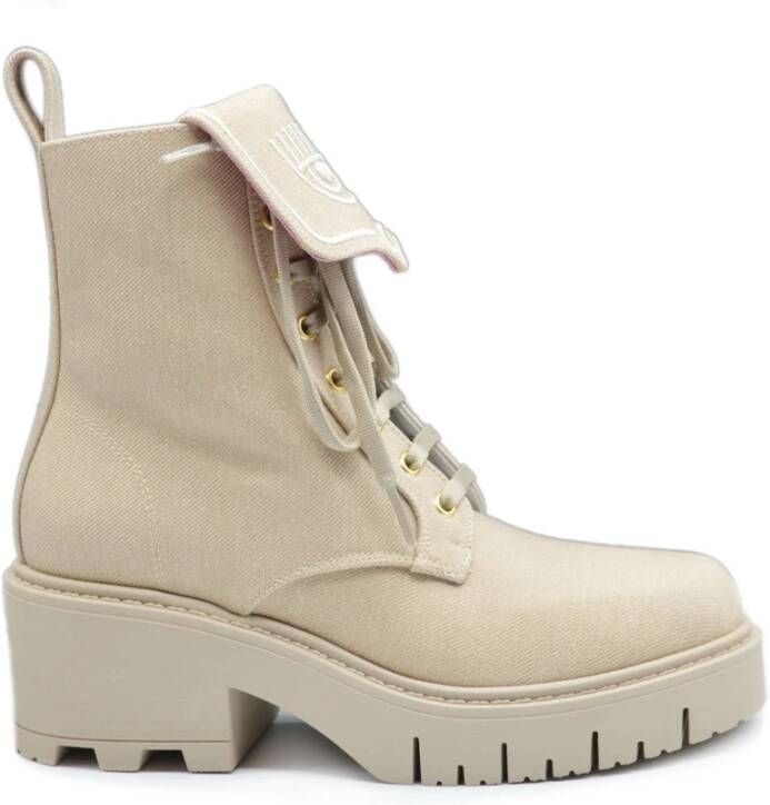 Chiara Ferragni Collection Geborduurde Denim Bootie Beige Dames