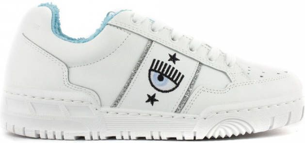 Chiara Ferragni Collection Witte Logo Sneaker Rubberen Zool Ronde Neus Vetersluiting White Dames