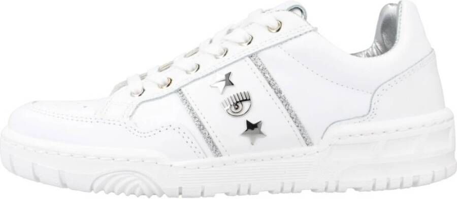 Chiara Ferragni Collection Witte Leren Sneakers met Metalen Accenten White Dames