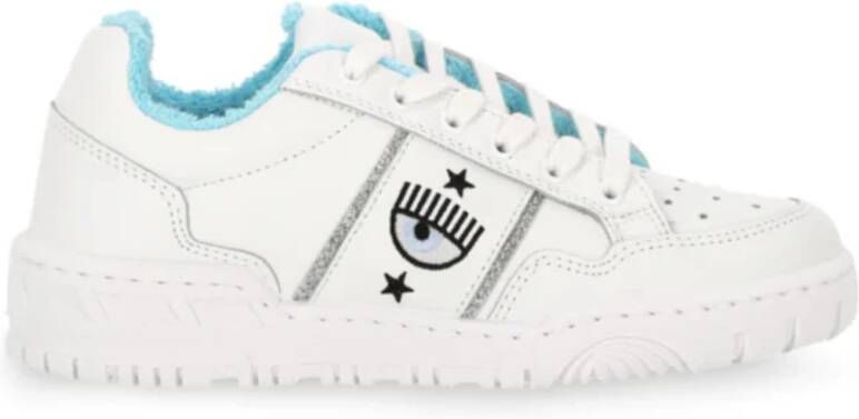 Chiara Ferragni Collection Witte Logo Sneaker Rubberen Zool Ronde Neus Vetersluiting White Dames