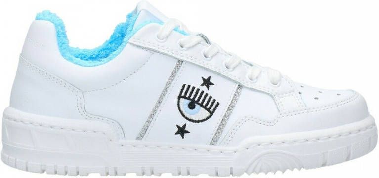 Chiara Ferragni Collection Witte Logo Sneaker Rubberen Zool Ronde Neus Vetersluiting White Dames