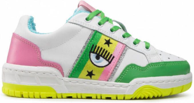 Chiara Ferragni Collection Witte Leren CF1 Sneakers met Multikleurige Details Green Dames