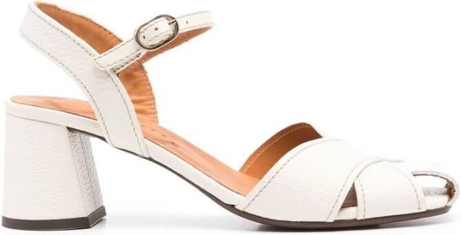 Chie Mihara Beige Leren Blokhak Sandalen White Dames