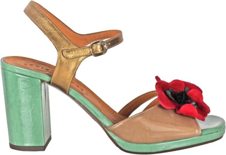 Chie Mihara Bronzen Leren Sandaal met Suède Bloem Multicolor Dames