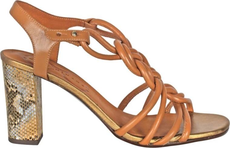 Chie Mihara Leren sandalen met python print details Brown Dames