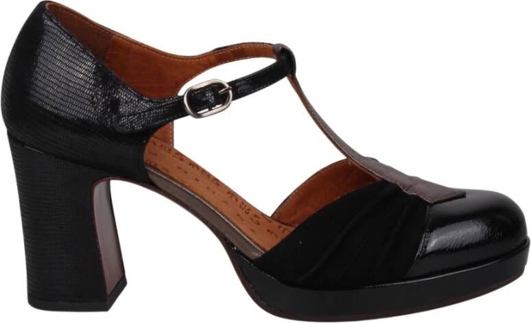 Chie Mihara Ruffle T-strap pumps met brede hak Black Dames