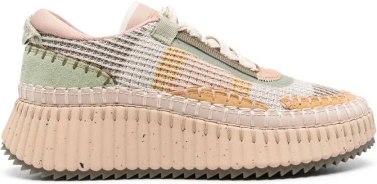 Chloé Beige Leren Sneakers met Whipstitch Trim Multicolor Dames