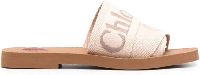 Chloé Beige Logo-Geborduurde Instap Sandalen Beige Dames