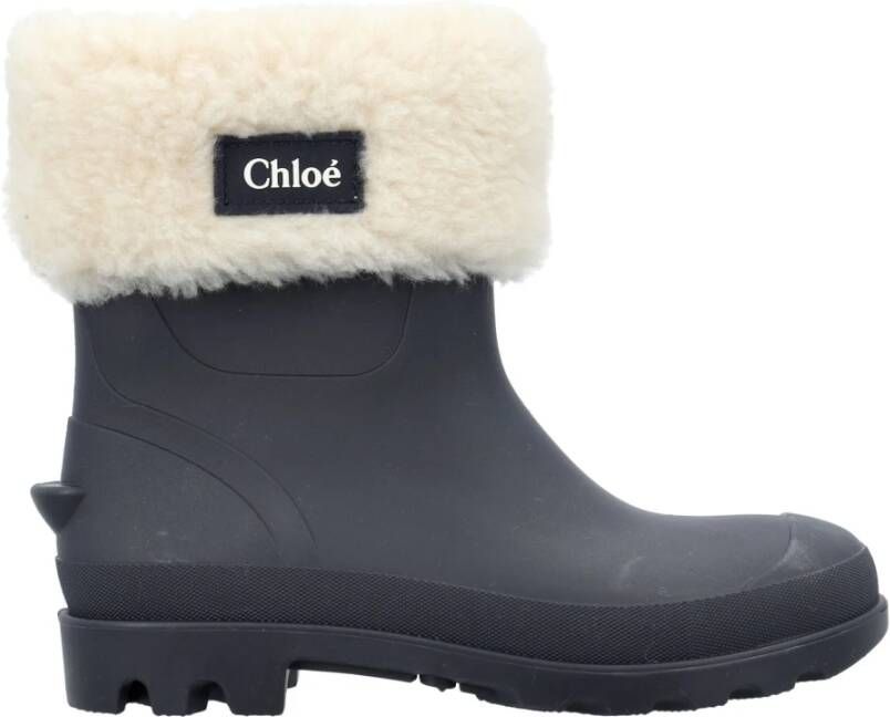 Chloé Blauwe Enkellaarzen met Shearling Rand Blue Dames