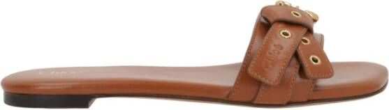 Chloé Bruin leren slide sandalen met Paddington gesp Brown Dames