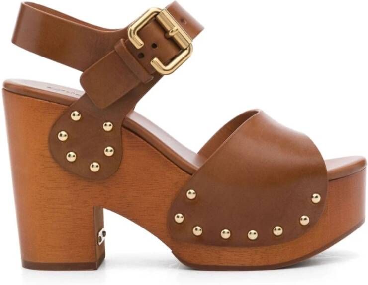 Chloé Bruine leren sandalen met blokhak Brown Dames