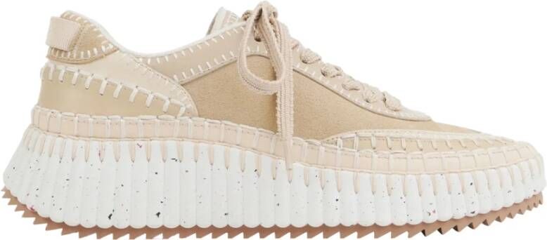 Chloé Bruine Sneakers Blossom Beige Koeienhuid Suède Brown Dames