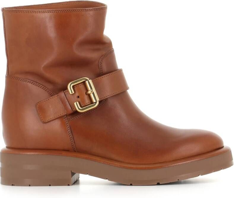 Chloé Cognac Leren Sleehaklaarzen Brown Dames