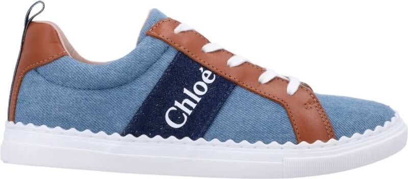 Chloé Denim Blauwe Sneakers met Tan Trims Blue Dames