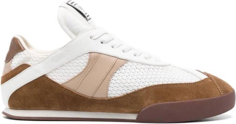 Chloé Gestikte Leren Sneakers Wit Bruin Multicolor Dames