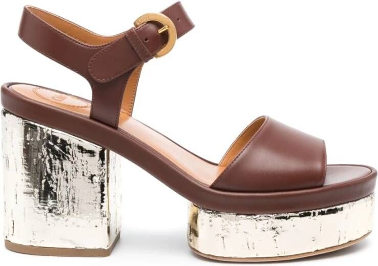 Chloé Bruine Leren Sandalen met Enkel Gesp Sluiting Brown Dames