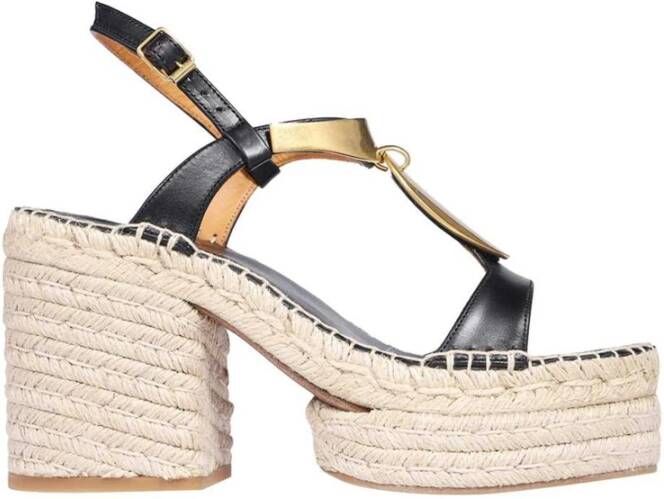 Chloé Leren Espadrilles Sandalen met Gouden Hardware Black Dames