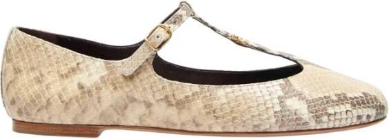 Chloé Python-Geëmbosseerde Leren Ballerina Flats Beige Dames