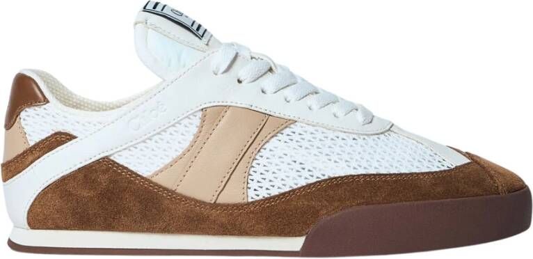 Chloé Gestikte Leren Sneakers Wit Bruin Multicolor Dames