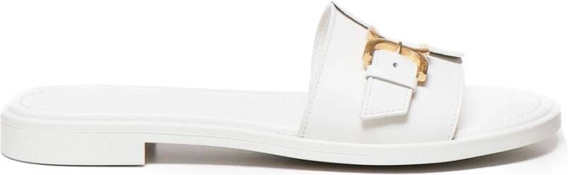 Chloé Witte Leren Gesp Sandalen Micro Hak White Dames