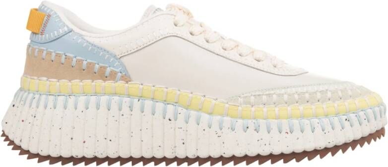 Chloé Witte Leren Sneakers met Contrasterende Inzetstukken White Dames