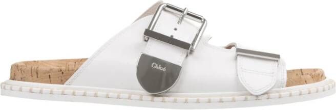 Chloé Witte platte sandalen met oversized gesp White Dames