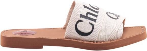 Chloé Witte stoffen sandalen met logoprint White Dames