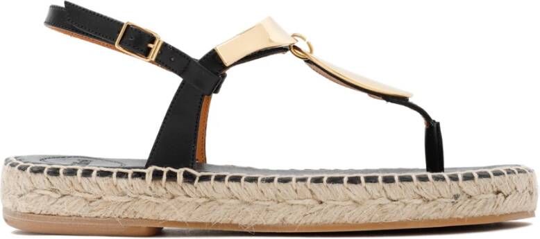 Chloé Sandalen Black And Gold Pema Flat Sandals in geel goud