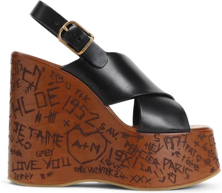 Chloé Zwarte Leren Sleehak Slingback Schoenen Black Dames