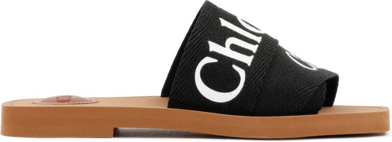 Chloé Vierkante Neus Platte Sandalen Black Dames