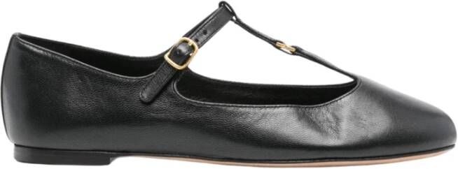 Chloé Zwarte platte leren T-bar schoenen Black Dames