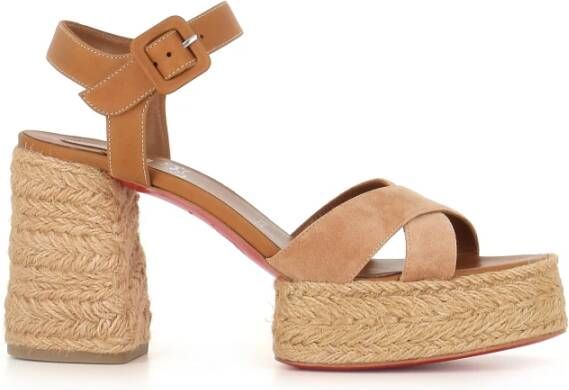 Christian Louboutin Beige Suède Sandaal met Enkelband Beige Dames