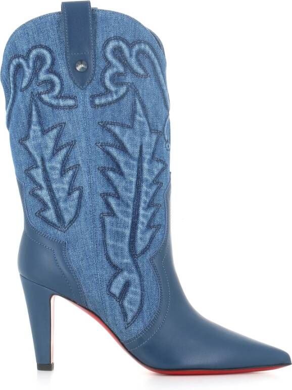 Christian Louboutin Blauwe Denim Geborduurde Cubaanse Haklaarzen Blue Dames