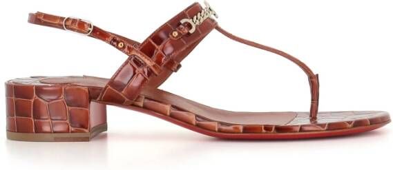 Christian Louboutin Bruin Leren Krokodillenprint Sandalen Brown Dames