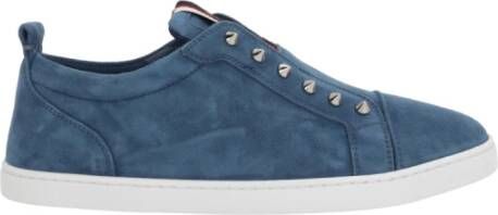 Christian Louboutin Denim Kalfsleren Sneakers Made in Italy Blue Heren