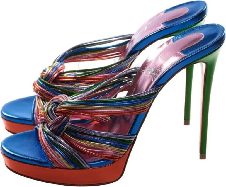 Christian Louboutin Kleurrijke Kitten Heel Sandalen met Knopen Multicolor Dames