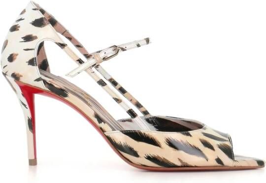 Christian Louboutin Leopard Print Cut-Out Open Toe Heels Brown Dames