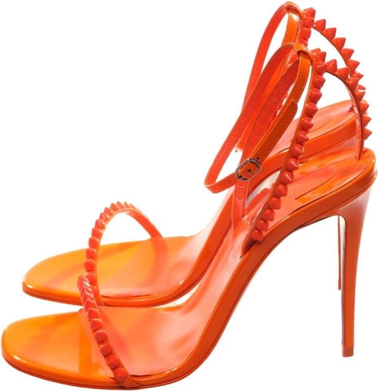 Christian Louboutin Oranje Lakleren Strappy Hoge Hakken Orange Dames